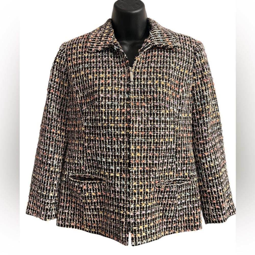 Multicolor Tweed Blazer Sag Harbor Zip Closure Sz 4P
